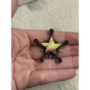 Native American TOMMY Sterling Silver Purple Spiny Sunset Garnet Star Brooch Pin